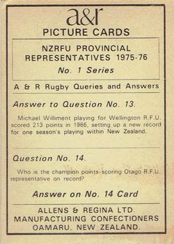 1976 Allens & Regina NZRFU Provincial Union Representatives #13 Graeme Coleman Back